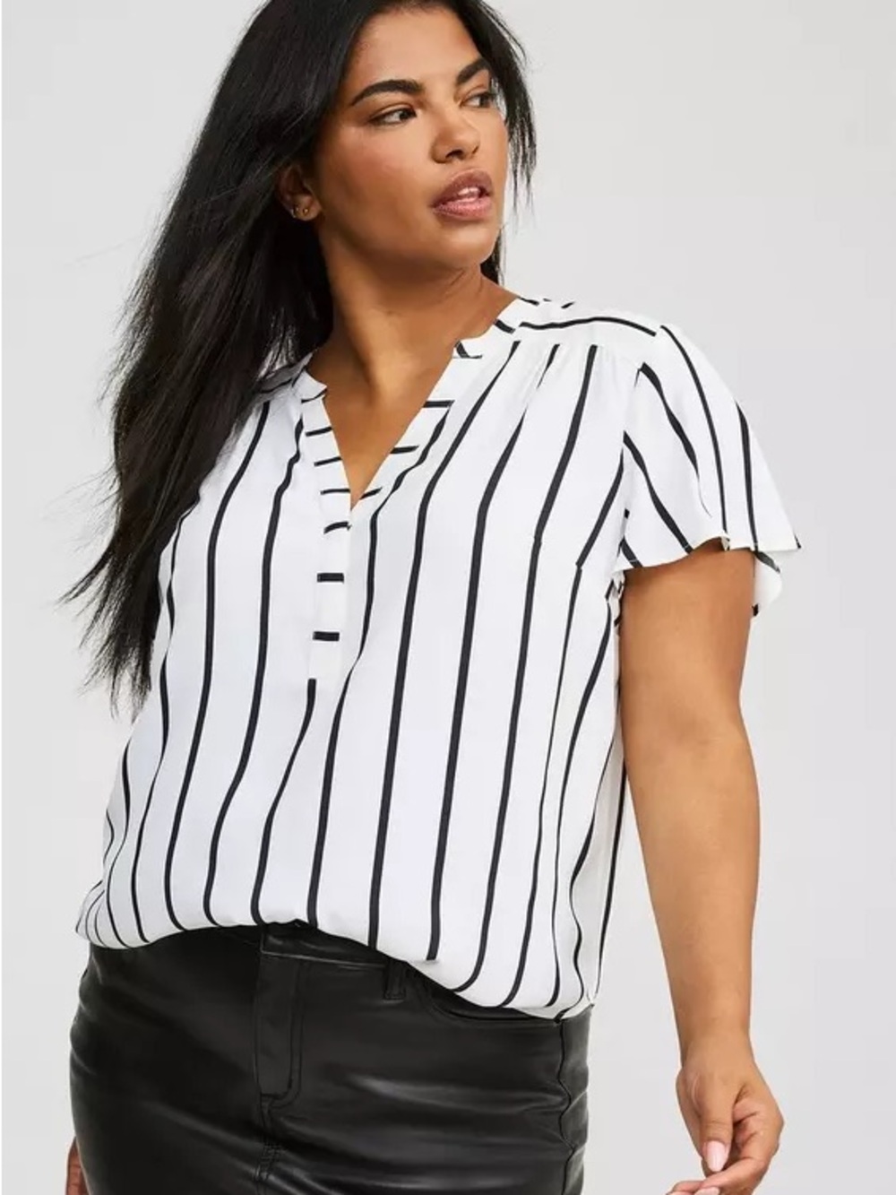 torrid White Blouse with Black Vertical Stripes